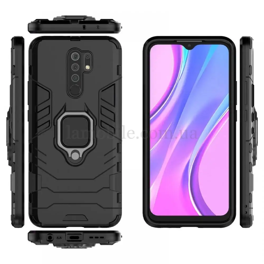 Чохол для Xiaomi Redmi 9 Transformer Ring ударостійкий з кільцем чорний
