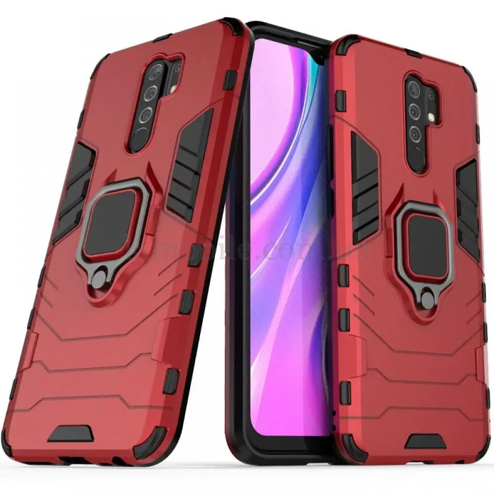 Чехол для Xiaomi Redmi 9 Transformer Ring ударопрочный с кольцом красный