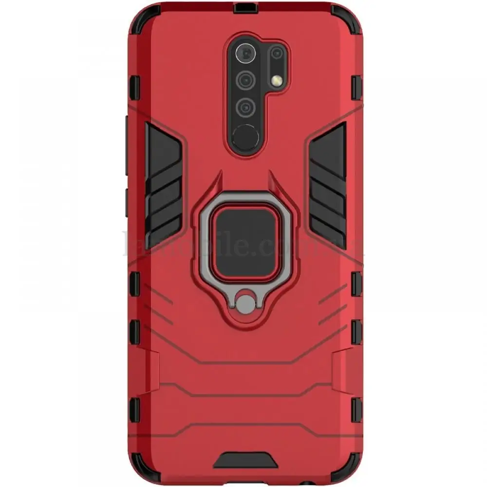 Чехол для Xiaomi Redmi 9 Transformer Ring ударопрочный с кольцом красный