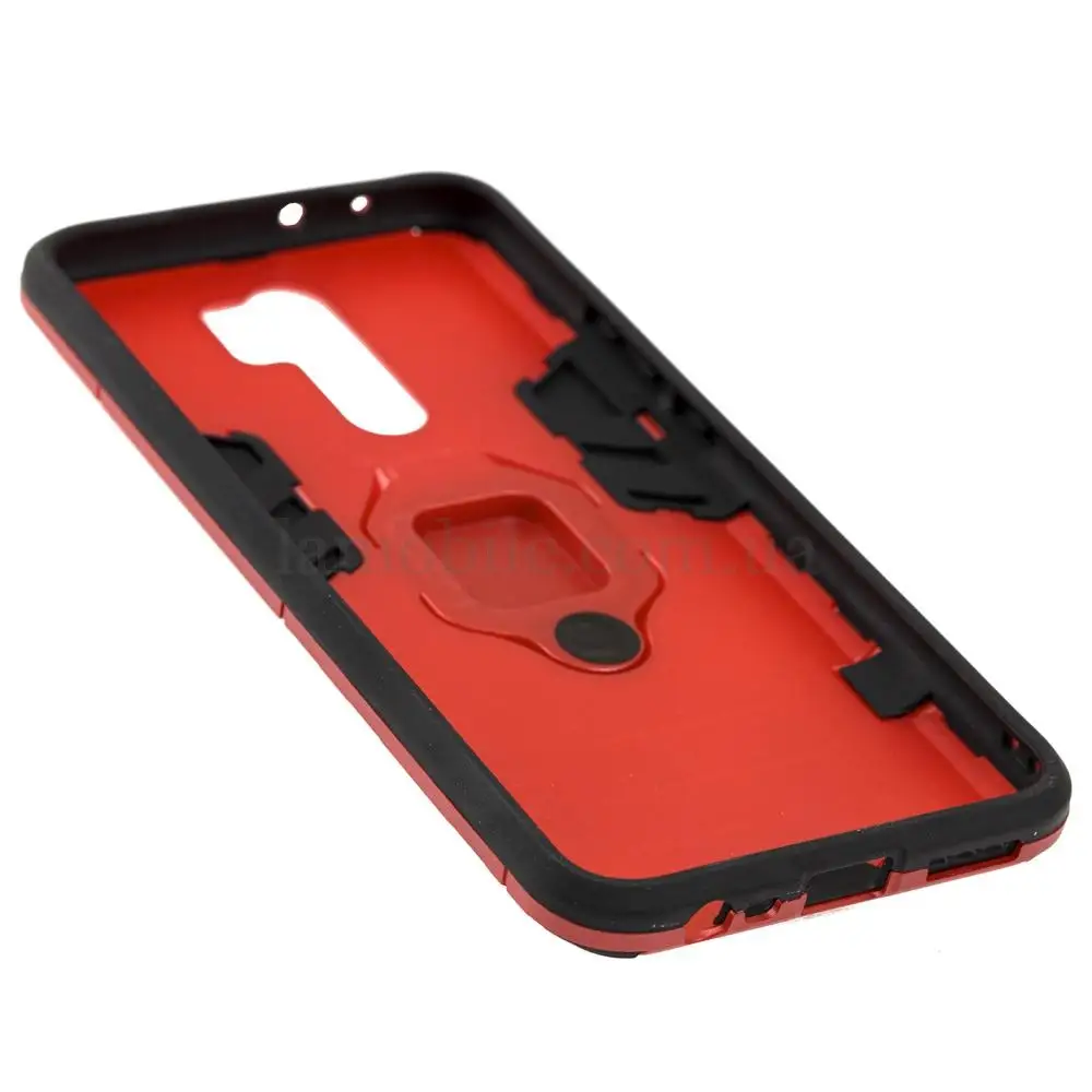 Чехол для Xiaomi Redmi 9 Transformer Ring ударопрочный с кольцом красный