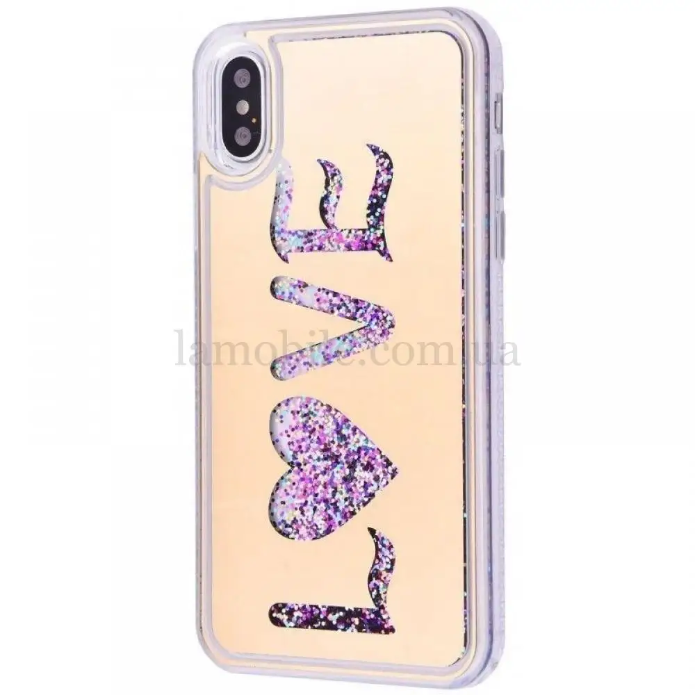 Чохол для iPhone X Блискучі вода mirror золотистий "Love"
