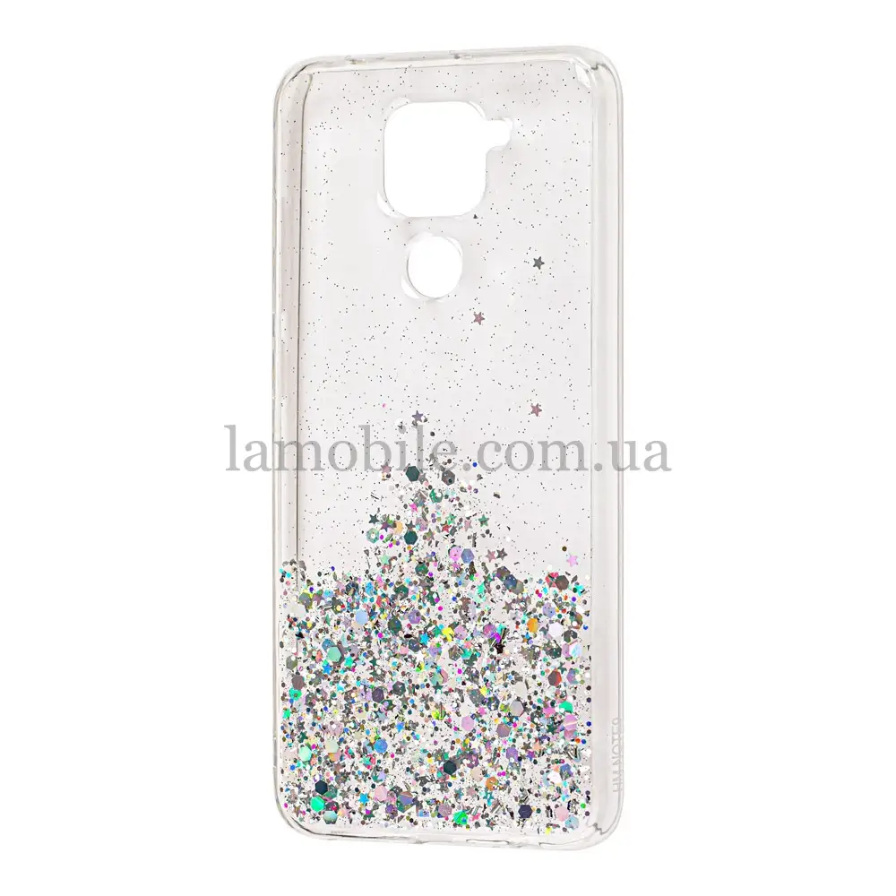 Чехол для Xiaomi Redmi Note 9 Wave confetti прозрачно-серебристый