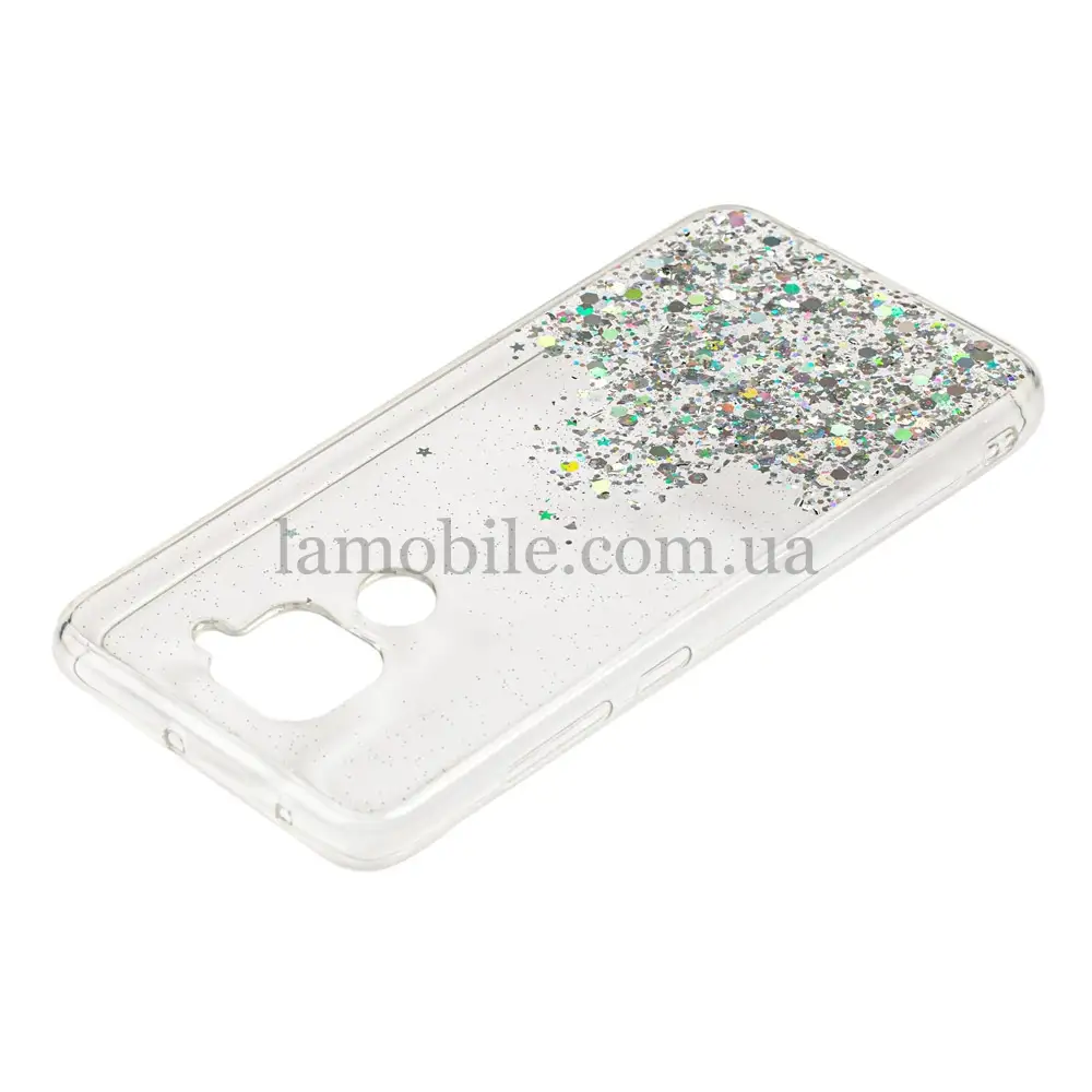 Чехол для Xiaomi Redmi Note 9 Wave confetti прозрачно-серебристый