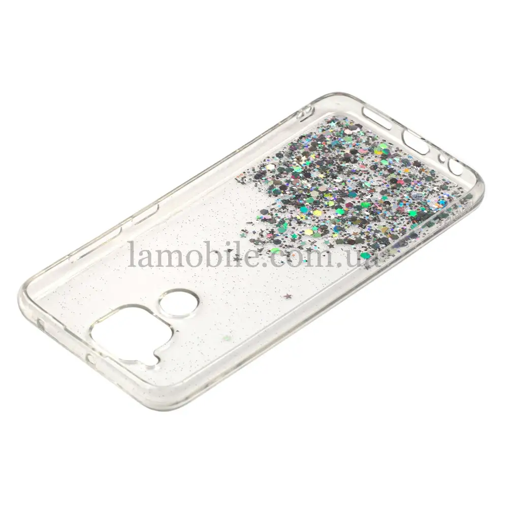 Чехол для Xiaomi Redmi Note 9 Wave confetti прозрачно-серебристый