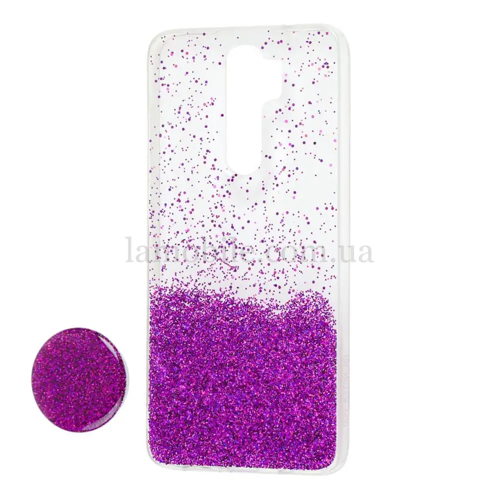 Чехол для Xiaomi Redmi Note 8 Pro Fashion блестки + popsocket фиолетовый