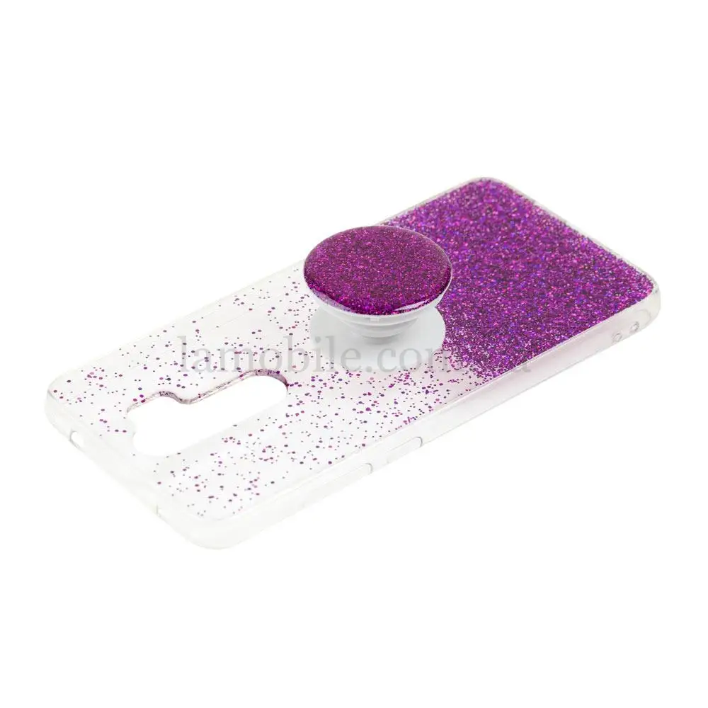 Чехол для Xiaomi Redmi Note 8 Pro Fashion блестки + popsocket фиолетовый
