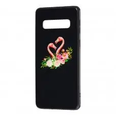 Чехол для Samsung Galaxy S10 (G973) glass print "фламинго"