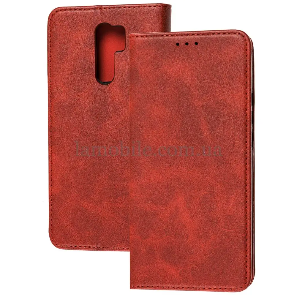 Чехол книжка для Xiaomi Redmi 9 Black magnet красный