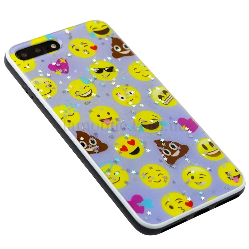 Чохол для iPhone 7 Plus / 8 Plus блискітки print + popsocket "смайлик"