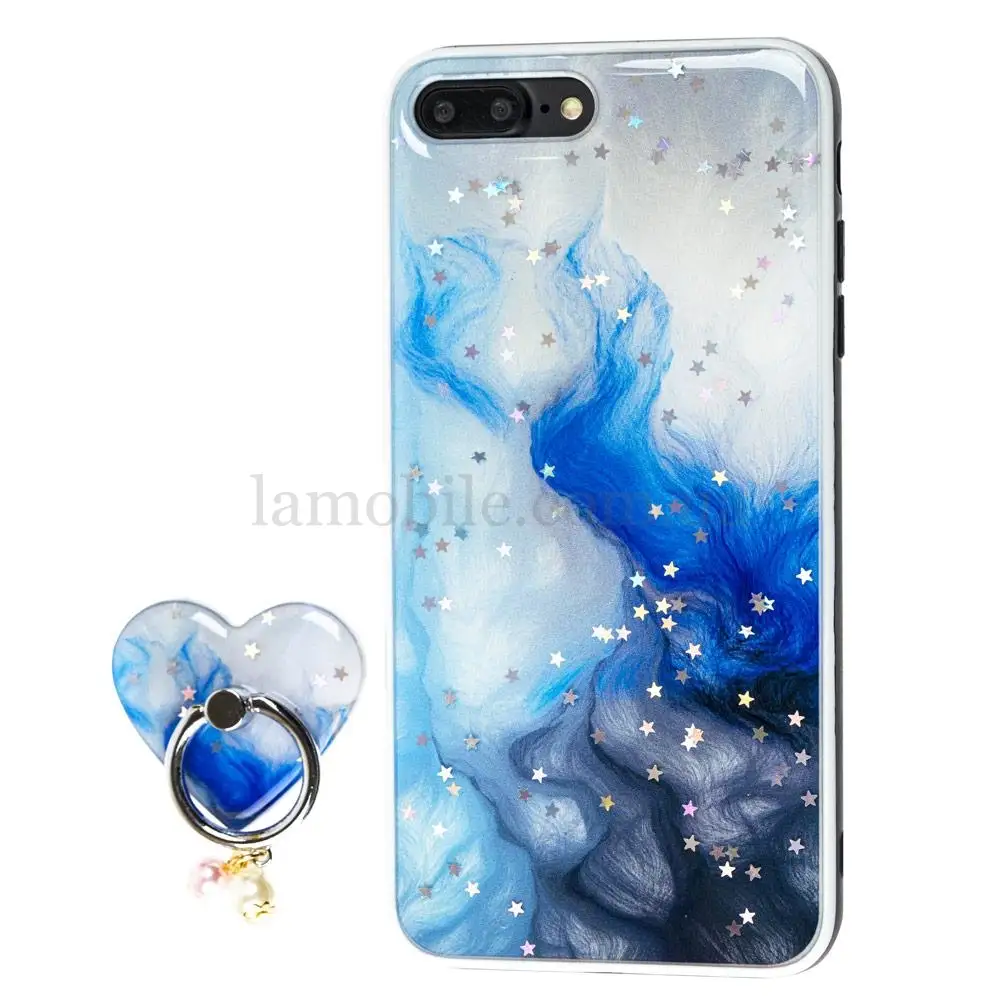 Чехол для iPhone 7 Plus / 8 Plus блестки print + popsocket "небо" 
