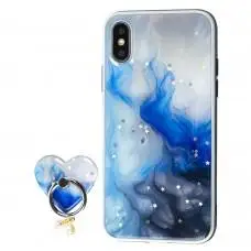 Чохол для iPhone X / Xs блискітки print + popsocket "небо"