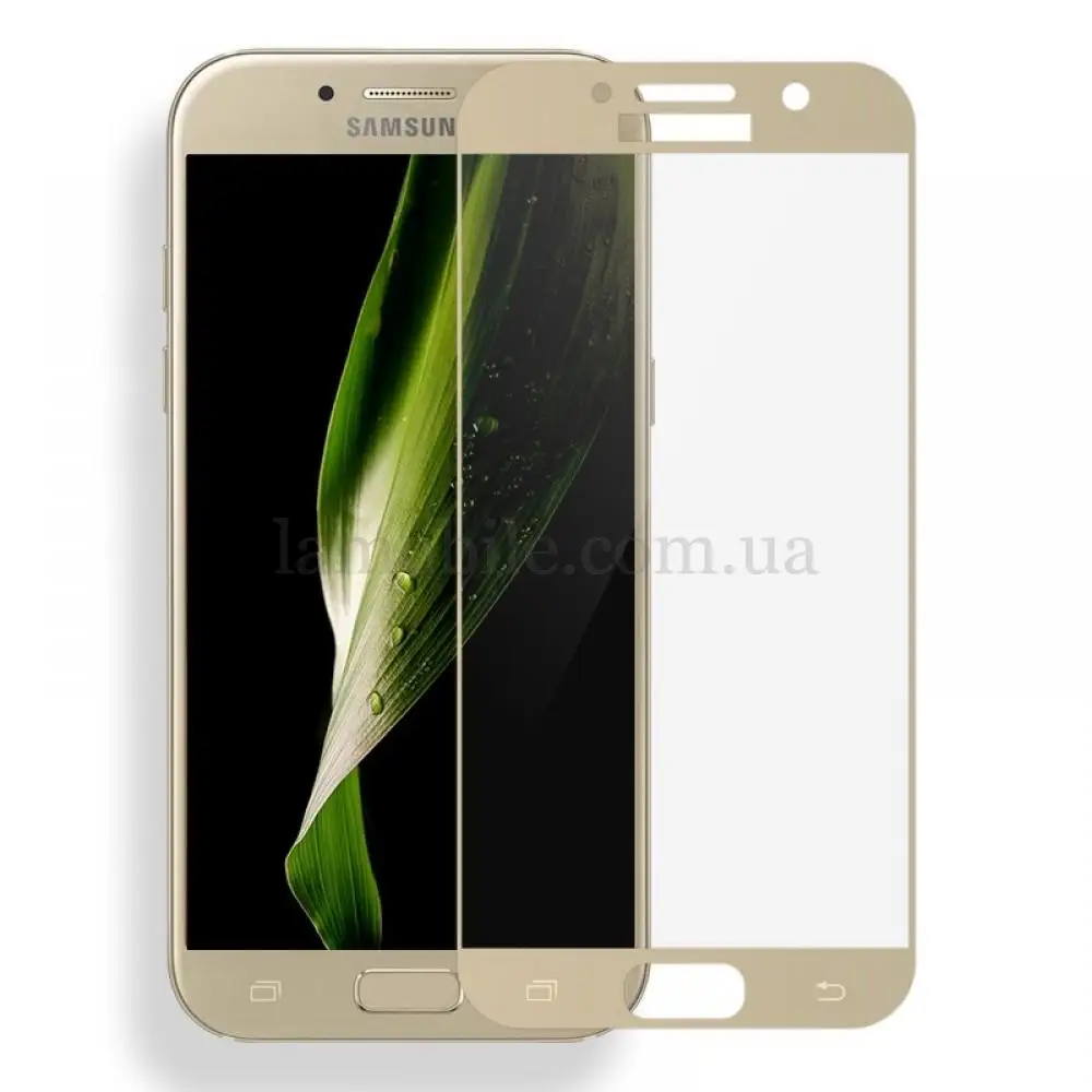 Защитное стекло для Samsung A3/A320 (2017) Silk Screen золото