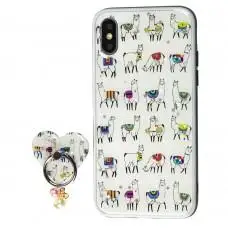 Чохол для iPhone X / Xs блискітки print + popsocket "лама"