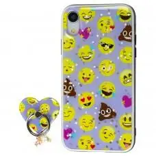 Чохол для iPhone Xr блискітки print + popsocket "смайлик"