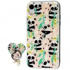 Чохол для iPhone Xr блискітки print + popsocket "панда"