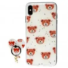 Чохол для iPhone Xr блискітки print + popsocket "ведмедика"