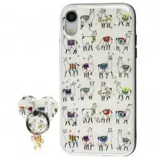 Чохол для iPhone Xr блискітки print + popsocket "лама"