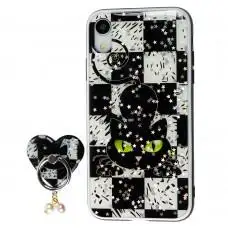 Чохол для iPhone Xr блискітки print + popsocket "кішка"