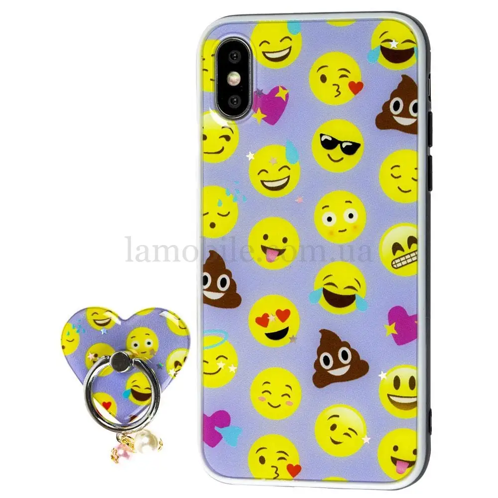 Чехол для iPhone Xs Max блестки print + popsocket "смайлик" 