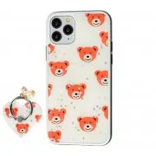 Чохол для iPhone 11 Pro блискітки print + popsocket "ведмедики"