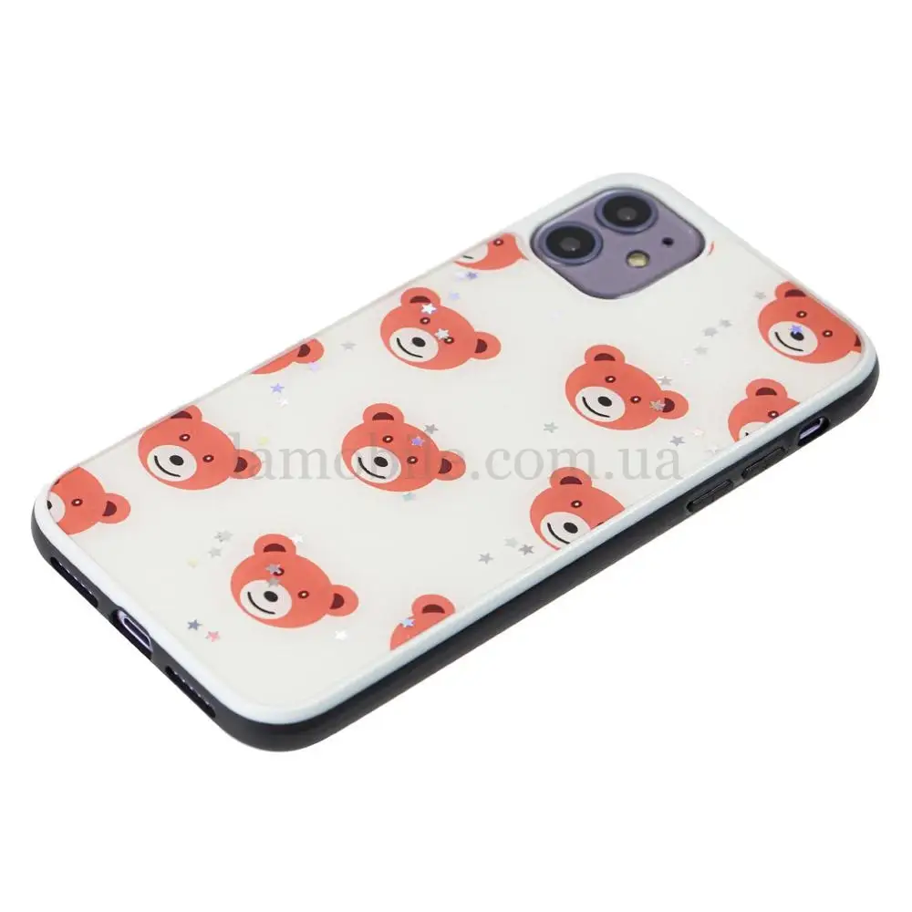 Чохол для iPhone 11 блискітки print + popsocket "ведмедики"