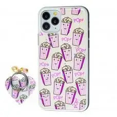 Чохол для iPhone 11 Pro Max блискітки print + popsocket "попкорн"