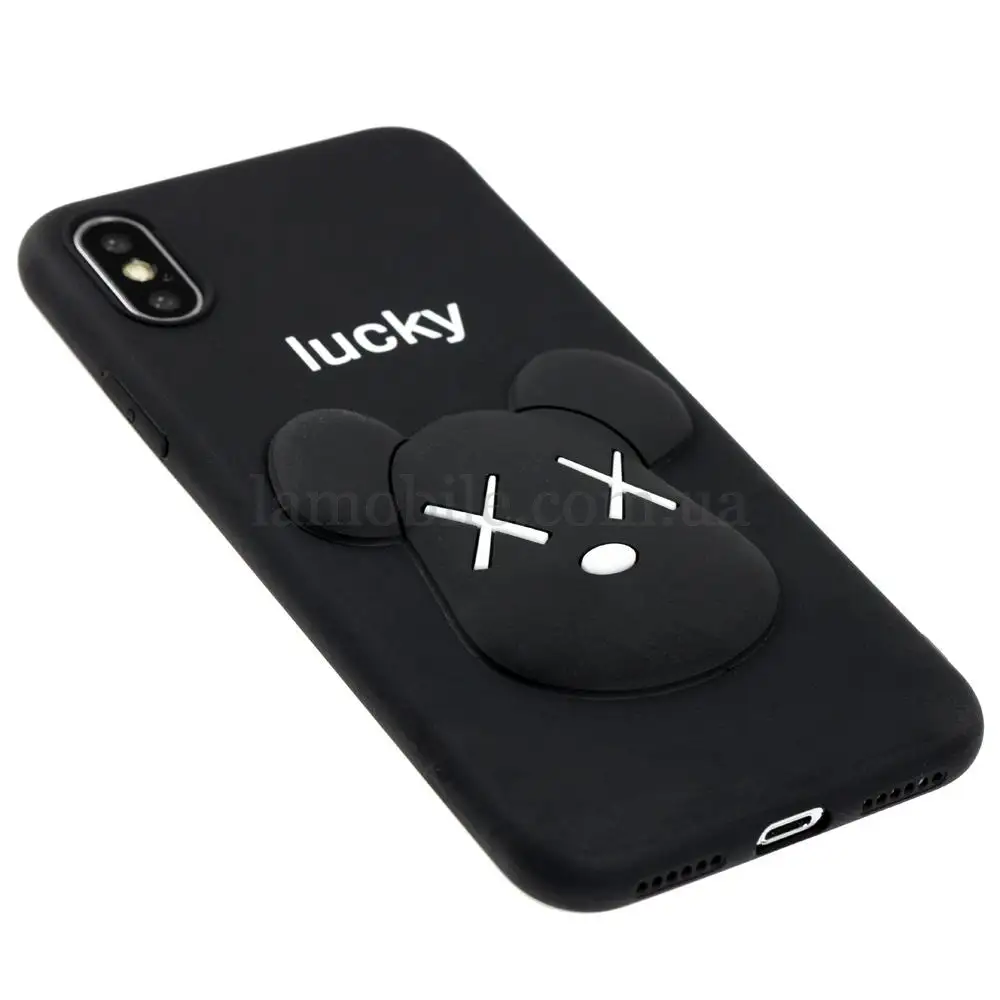 Чехол для iPhone X / Xs "мишка Lucky" черный