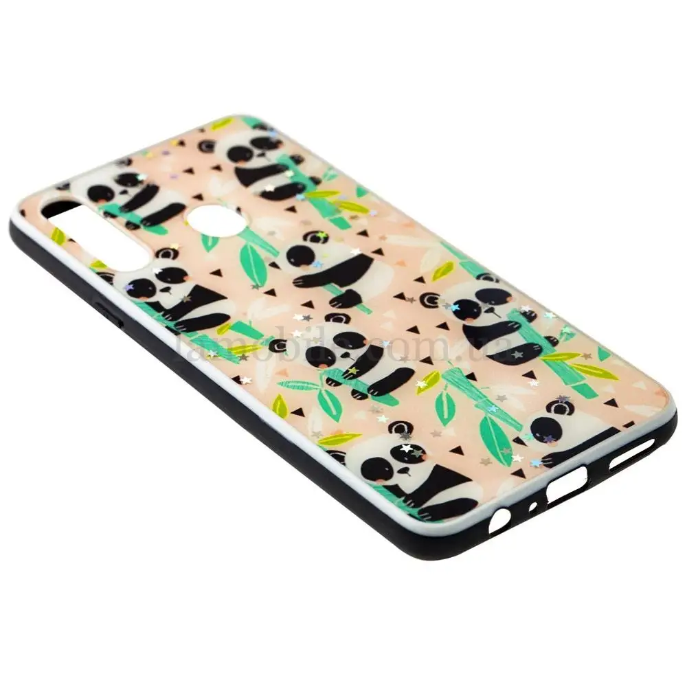 Чехол для Samsung Galaxy A20s (A207) блестки print + popsocket "панда" 