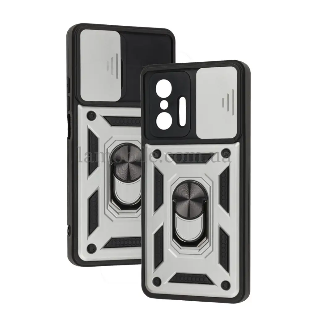 Чехол для Xiaomi 11T Serge Ring Armor ударопрочный серебристый