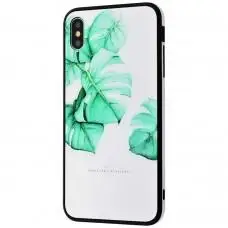 Чехол для iPhone X / Xs glass "листья"