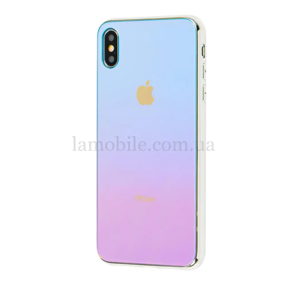Чохол для iPhone Xs Max Rainbow glass з лого синій