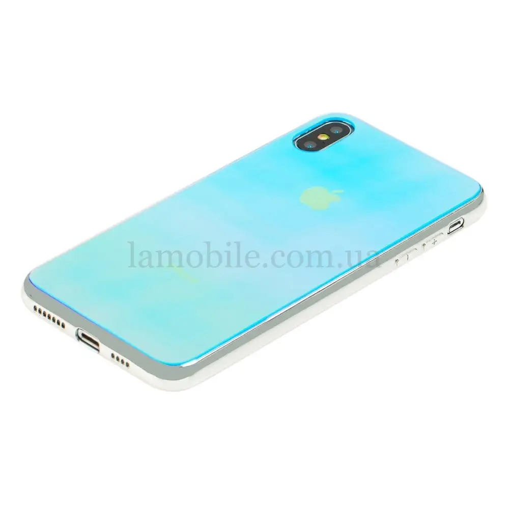 Чохол для iPhone Xs Max Rainbow glass з лого синій