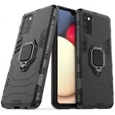 Чехол ударопрочный Transformer Ring для Samsung Galaxy A03s (A037) с кольцом черный