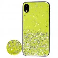 Чохол для iPhone Xr блискітки + popsocket "лимонний"