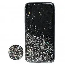 Чохол для iPhone Xr блискітки + popsocket "чорний"