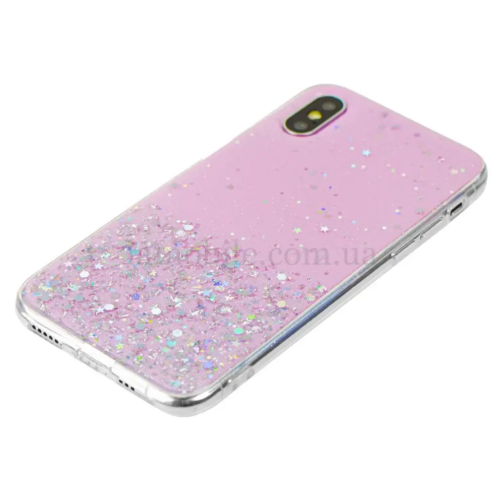 Чохол для iPhone X / Xs блискітки + popsocket "світло рожевий"