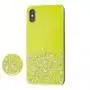 Чохол для iPhone Xs Max блискітки + popsocket "лимонний"