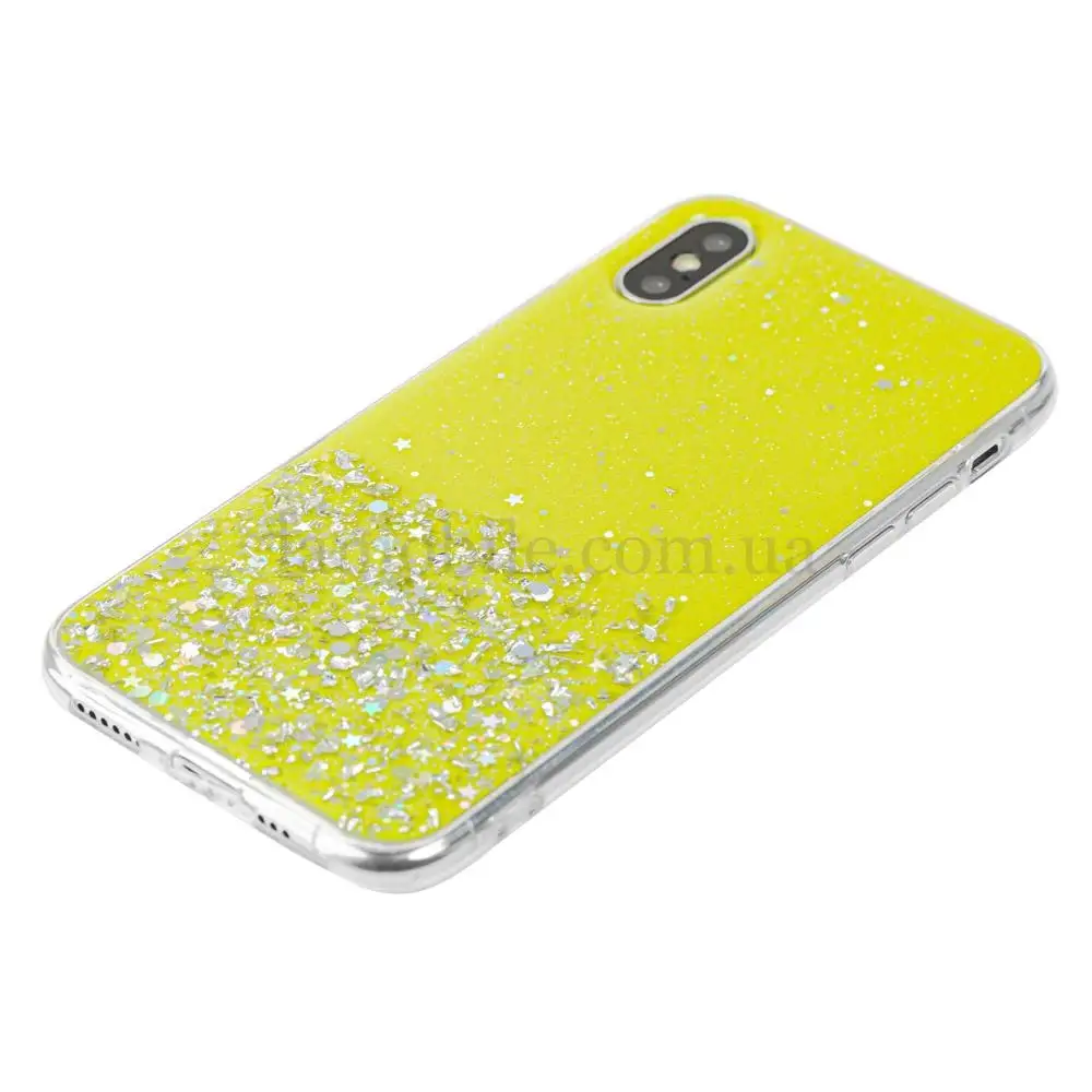 Чохол для iPhone Xs Max блискітки + popsocket "лимонний"