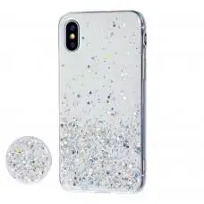 Чохол для iPhone Xs Max блискітки + popsocket "білий"