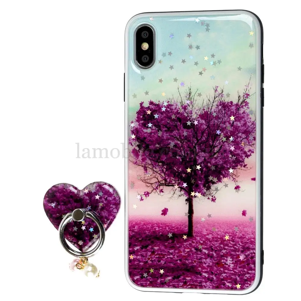 Чохол для iPhone Xs Max блискітки print + popsocket "дерево"
