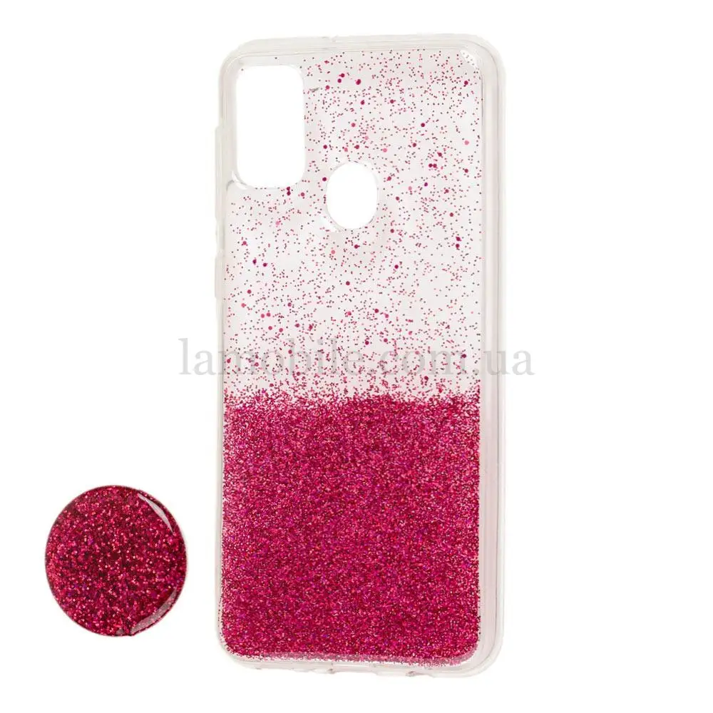 Чохол для Samsung Galaxy M21 / M30s Fashion блискітки + popsocket бордовий