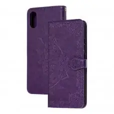 Чехол книжка для Xiaomi Redmi 9A "Art с визитницей" фиолетовый