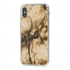 Чехол для iPhone X / Xs мрамор желтый с конфети
