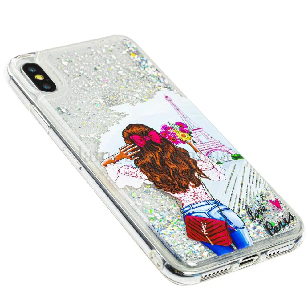 Чехол для iPhone Xs Max блестки вода "girl in paris"