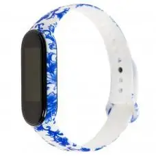 Ремешок для Xiaomi Mi Band 5 силиконовый синий узор / белый