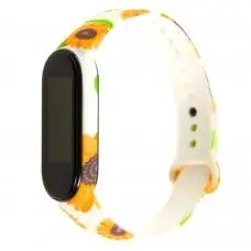 Ремешок для Xiaomi Mi Band 5 силиконовый оранжевые подсолнухи
