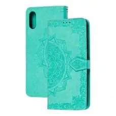 Чехол книжка для Xiaomi Redmi 9A "Art с визитницей" бирюзовый