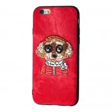 Чехол Embroider Animals для iPhone 6 Jeans красный "собака"