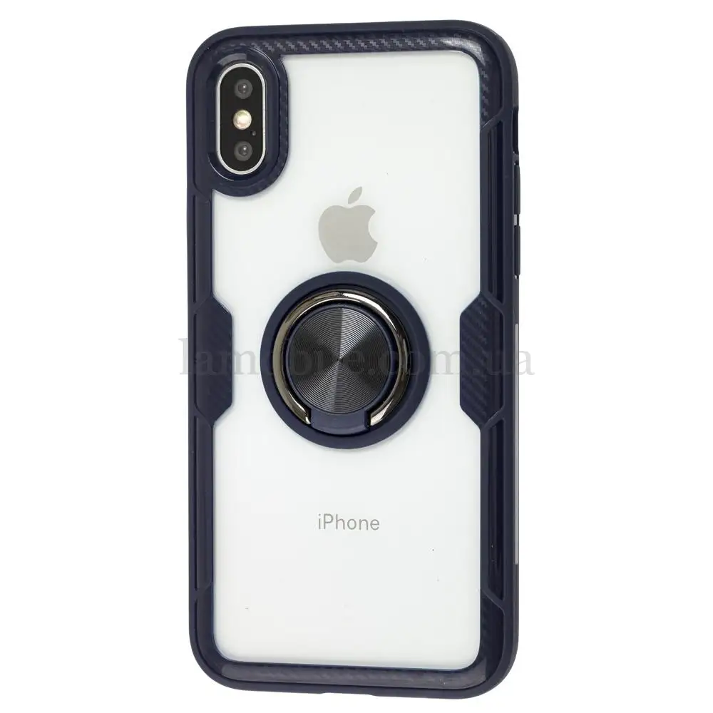 Чехол для iPhone X / Xs Deen CrystalRing с кольцом темно-синий      