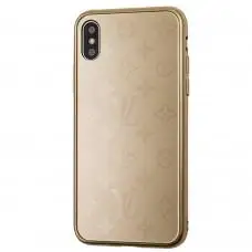 Чехол для iPhone X / Xs glass LV золотистый